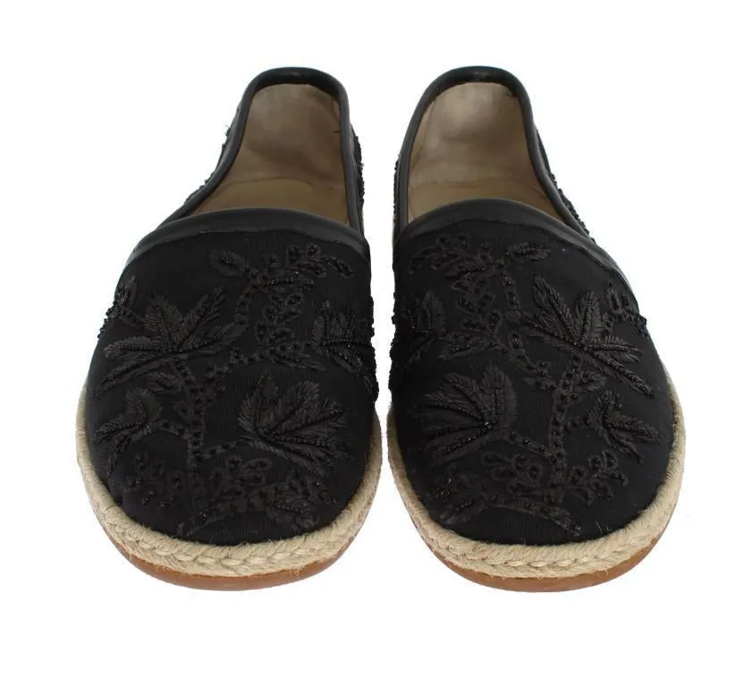 Black Beaded Sequin Floral Loafers