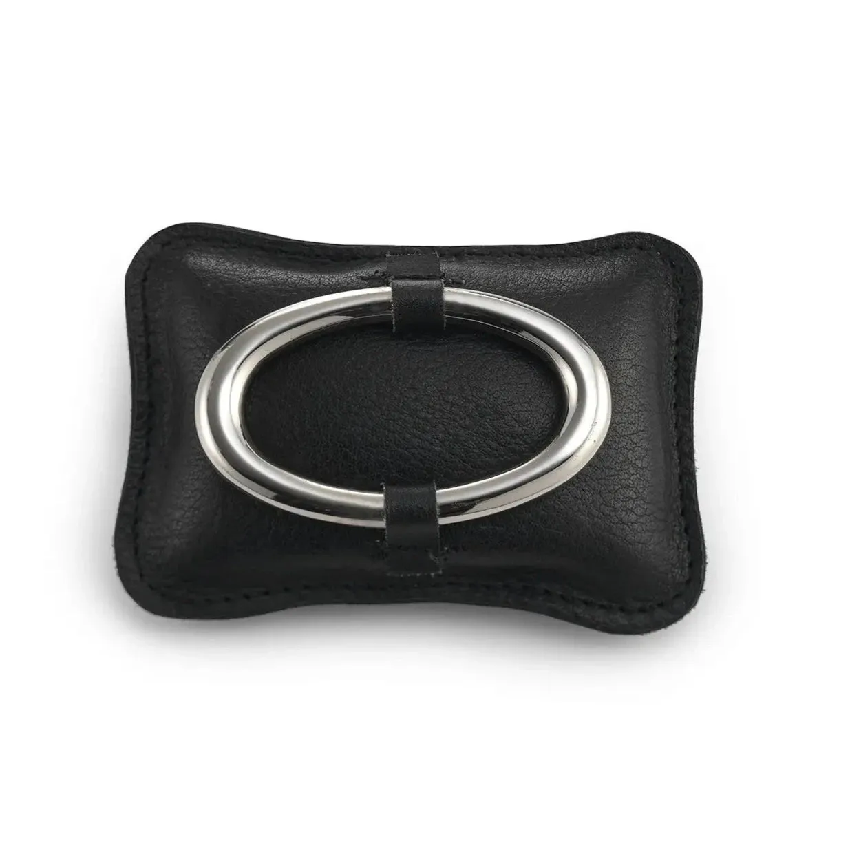 Black Leather and Polished Steel Paperweight