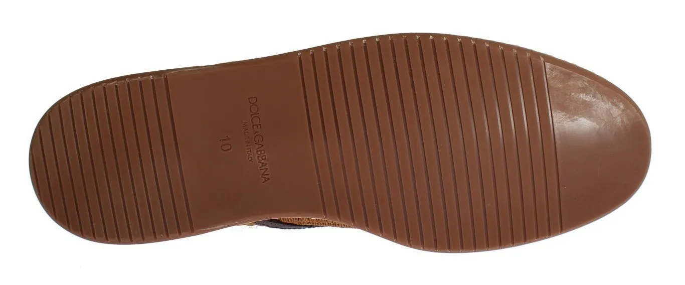 Brown Woven Raffia Leather Laceup Shoes