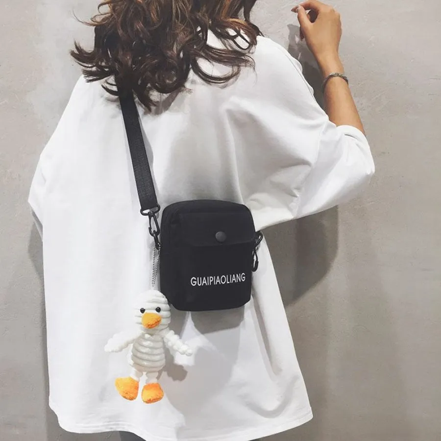 Letter Frog Puppy Duck Accessory Zipper Canvas Crossboby Bag