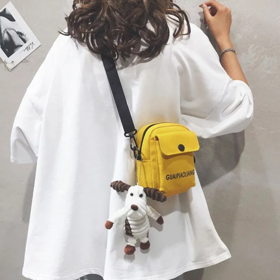 Letter Frog Puppy Duck Accessory Zipper Canvas Crossboby Bag