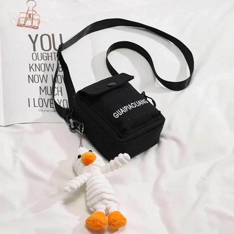 Letter Frog Puppy Duck Accessory Zipper Canvas Crossboby Bag