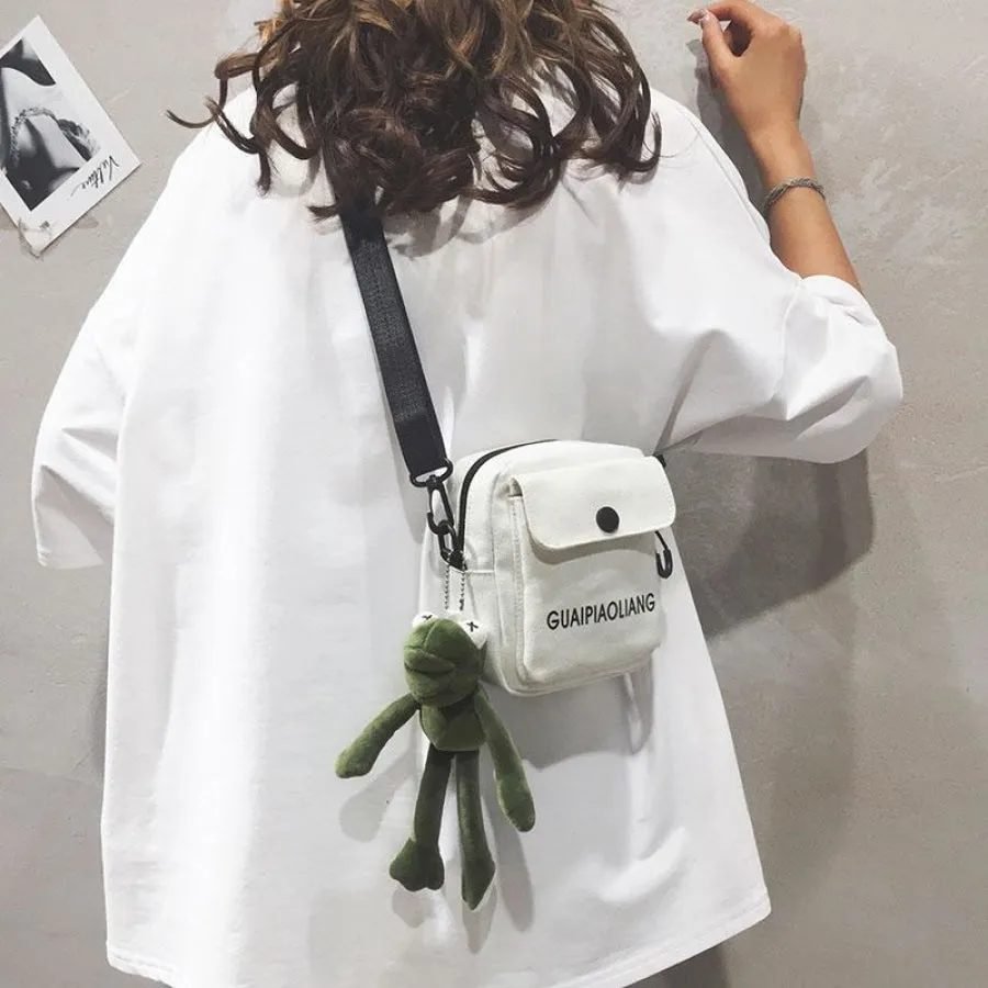 Letter Frog Puppy Duck Accessory Zipper Canvas Crossboby Bag