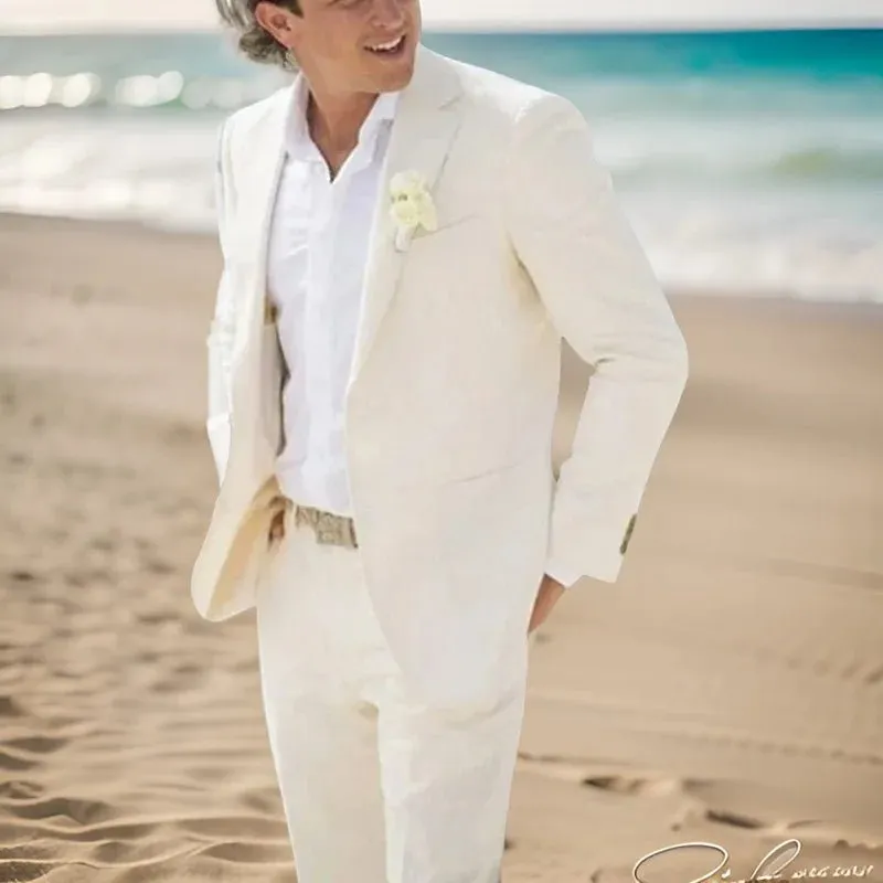 Men's Cream Suit set with Single Button Closure