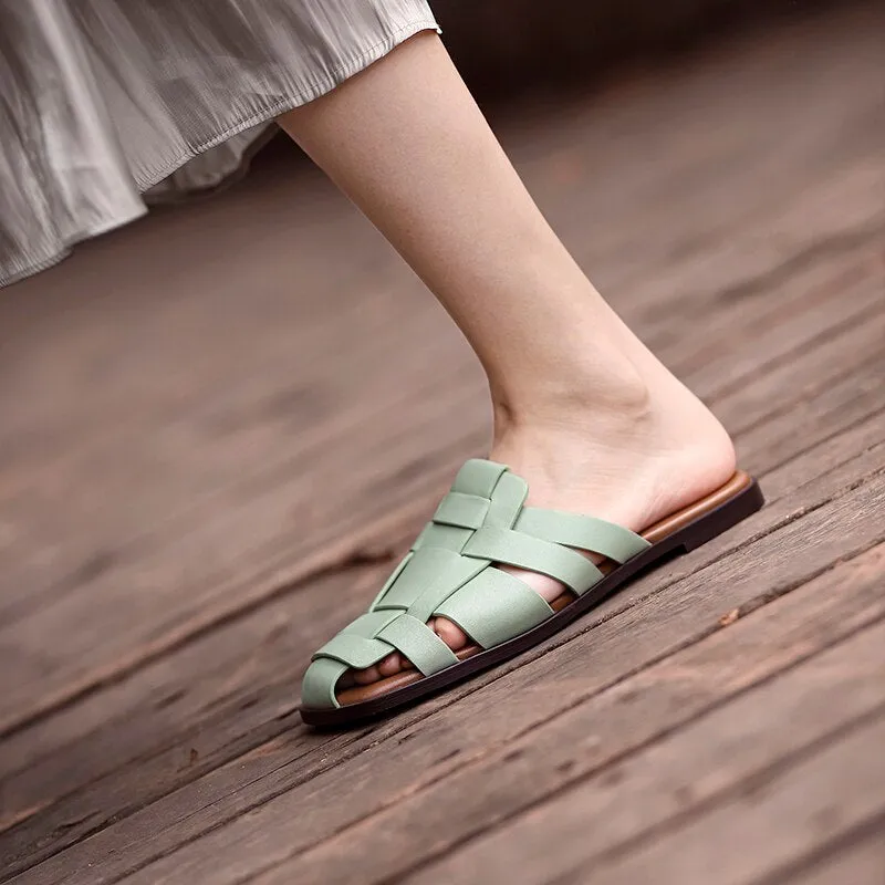 New Leather Women Shoes Casual Slides
