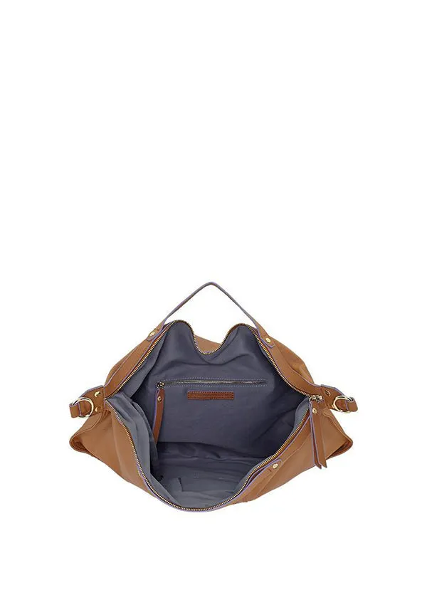 Oversize Tan Leather Dunaway  Hobo Bag