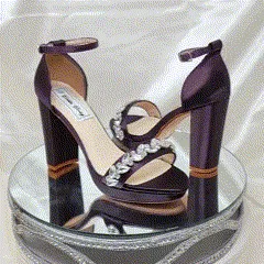 Purple Wedding Shoes Platform Shoes with Chunky Heel Crystal Design