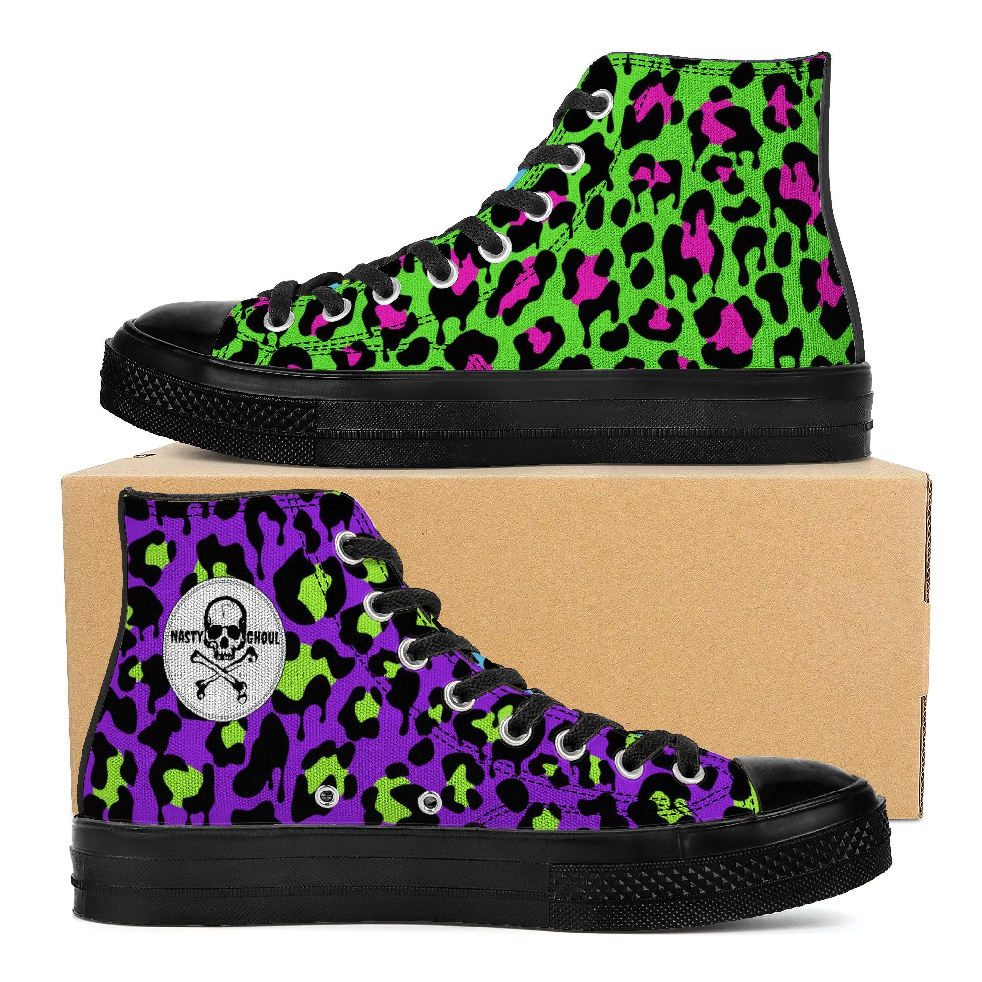 Slime Drip Leopard Print High Top Canvas Shoes / Unisex- Black
